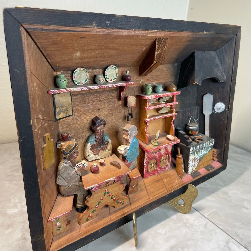 Vintage German or Swiss Chalet Diorama Wooden Weather House Folk Art Shadow Box